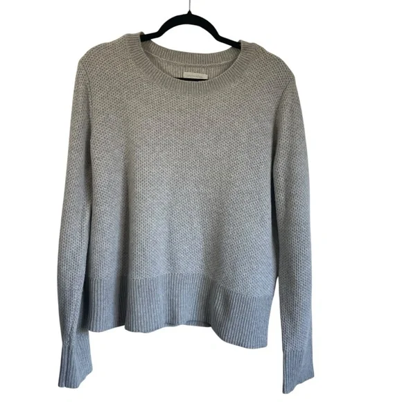 Outerknown Women's Cashmere Waffle Texture Light Gray Crew Neck Sweater Large - Picture 1 of 8